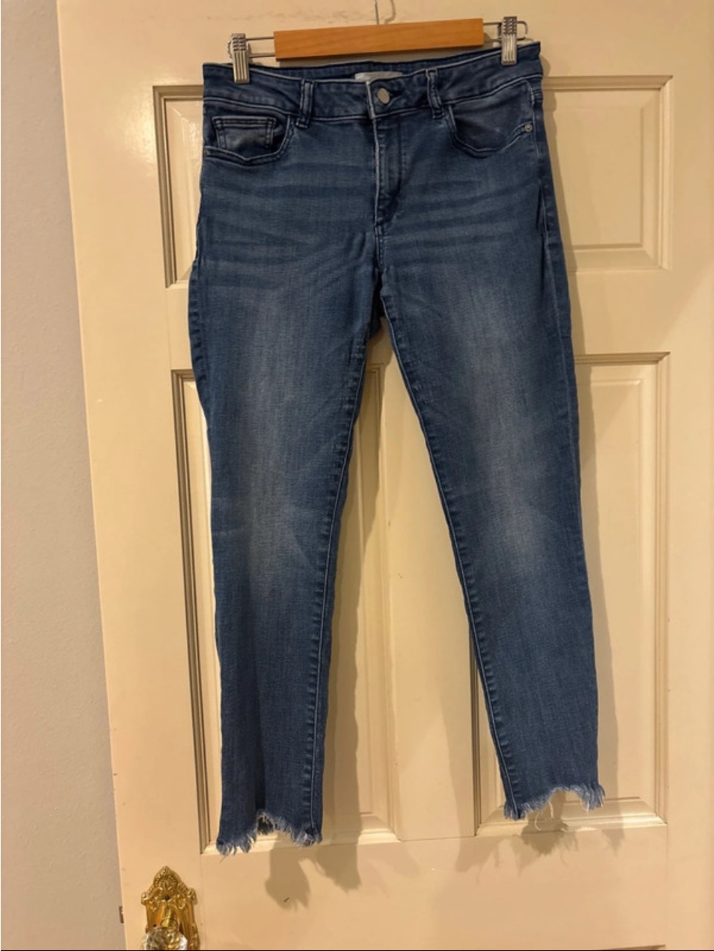 DL1961 Blue Cropped Slim Jeans with Raw Hem